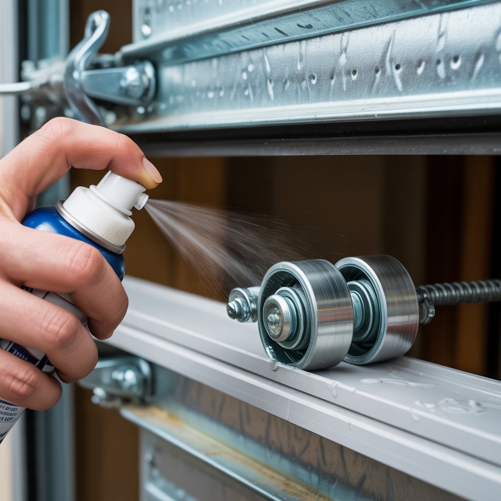 Applying silicone lubricant to garage door rollers